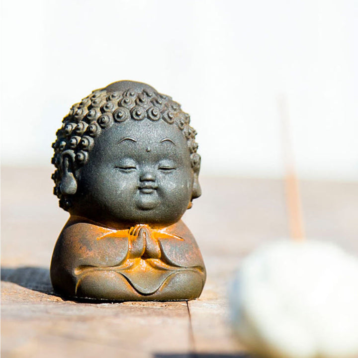 Buddha Stones Petit Debout Couché Assis Mignon Bouddha Poudre De Fer Rouille Coulée Résine Statue Décoration De La Maison - image 18