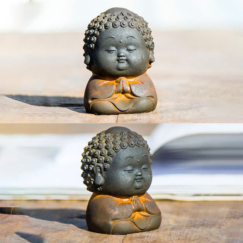 Buddha Stones Petit Debout Couché Assis Mignon Bouddha Poudre De Fer Rouille Coulée Résine Statue Décoration De La Maison - image 20