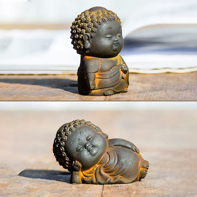 Buddha Stones Petit Debout Couché Assis Mignon Bouddha Poudre De Fer Rouille Coulée Résine Statue Décoration De La Maison - image 6