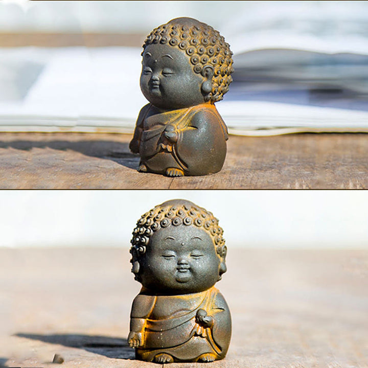 Buddha Stones Petit Debout Couché Assis Mignon Bouddha Poudre De Fer Rouille Coulée Résine Statue Décoration De La Maison - image 14