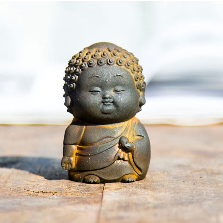 Buddha Stones Petit Debout Couché Assis Mignon Bouddha Poudre De Fer Rouille Coulée Résine Statue Décoration De La Maison - image 13