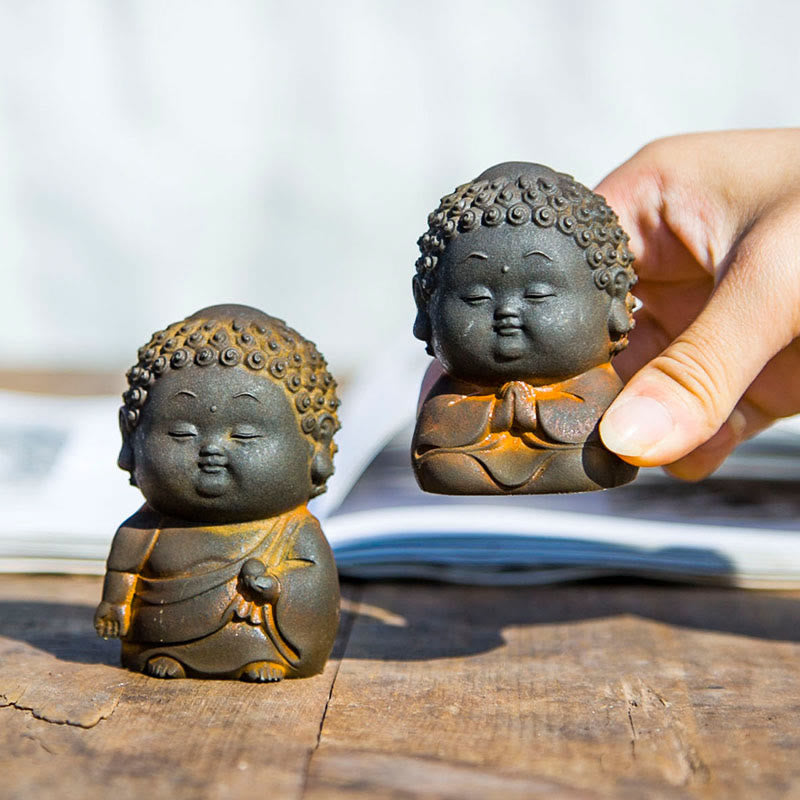 Buddha Stones Petit Debout Couché Assis Mignon Bouddha Poudre De Fer Rouille Coulée Résine Statue Décoration De La Maison - image 3