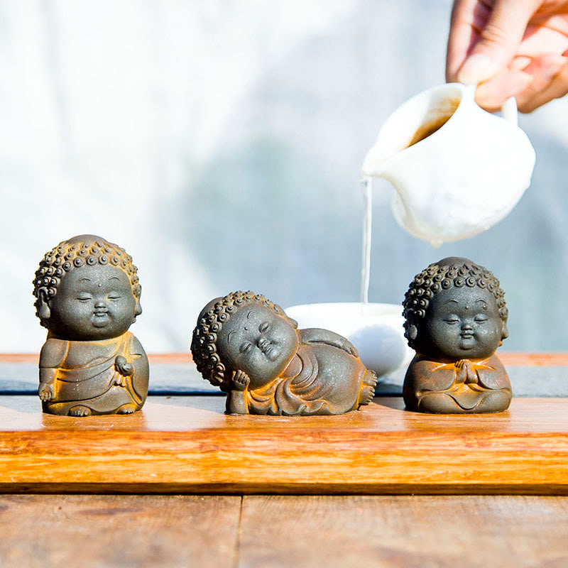 Buddha Stones Petit Debout Couché Assis Mignon Bouddha Poudre De Fer Rouille Coulée Résine Statue Décoration De La Maison - image 1
