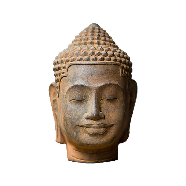 Buddha Stones Yeux fermés Contemplation Tête de Bouddha en méditation Poudre de fer Rouille Statue en résine coulée Décoration de la maison