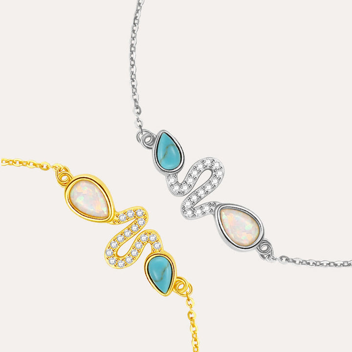 Bracelet de protection en argent sterling 925 avec opale turquoise et Buddha Stones Année du serpent