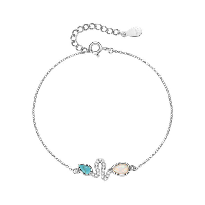 Bracelet de protection en argent sterling 925 avec opale turquoise et Buddha Stones Année du serpent