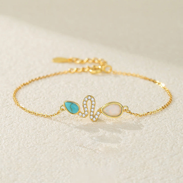 Bracelet de protection en argent sterling 925 avec opale turquoise et Buddha Stones Année du serpent