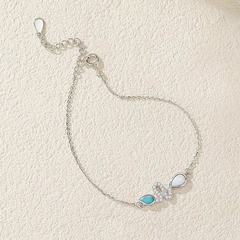 Bracelet de protection en argent sterling 925 avec opale turquoise et Buddha Stones Année du serpent