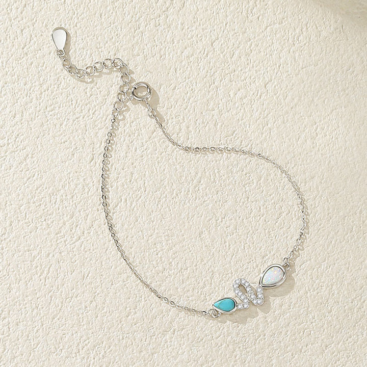 Bracelet de protection en argent sterling 925 avec opale turquoise et Buddha Stones Année du serpent