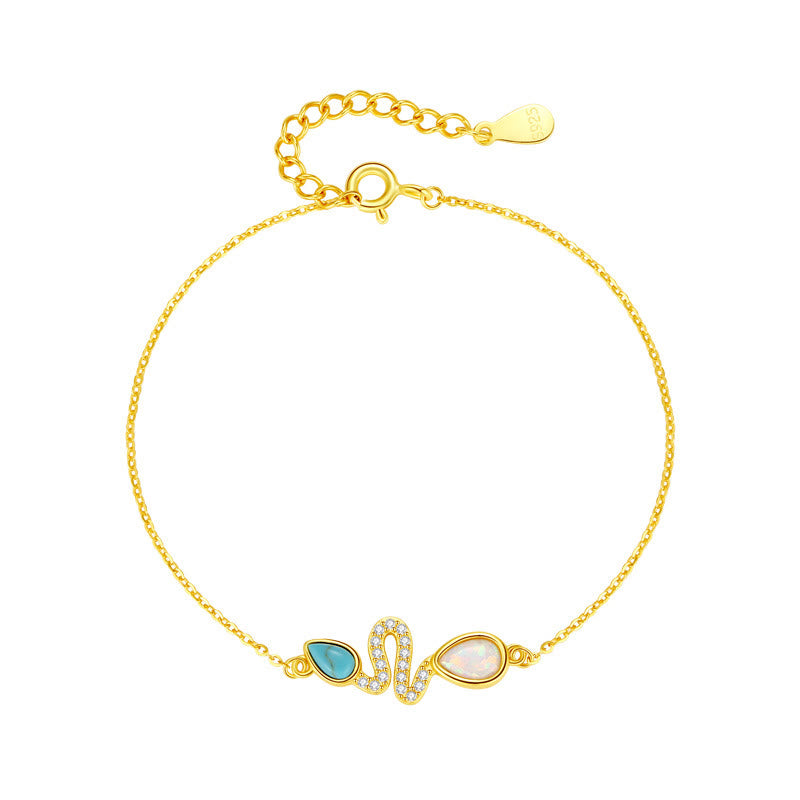 Bracelet de protection en argent sterling 925 avec opale turquoise et Buddha Stones Année du serpent