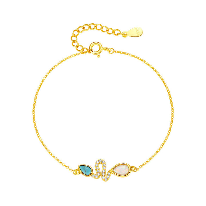 Bracelet de protection en argent sterling 925 avec opale turquoise et Buddha Stones Année du serpent