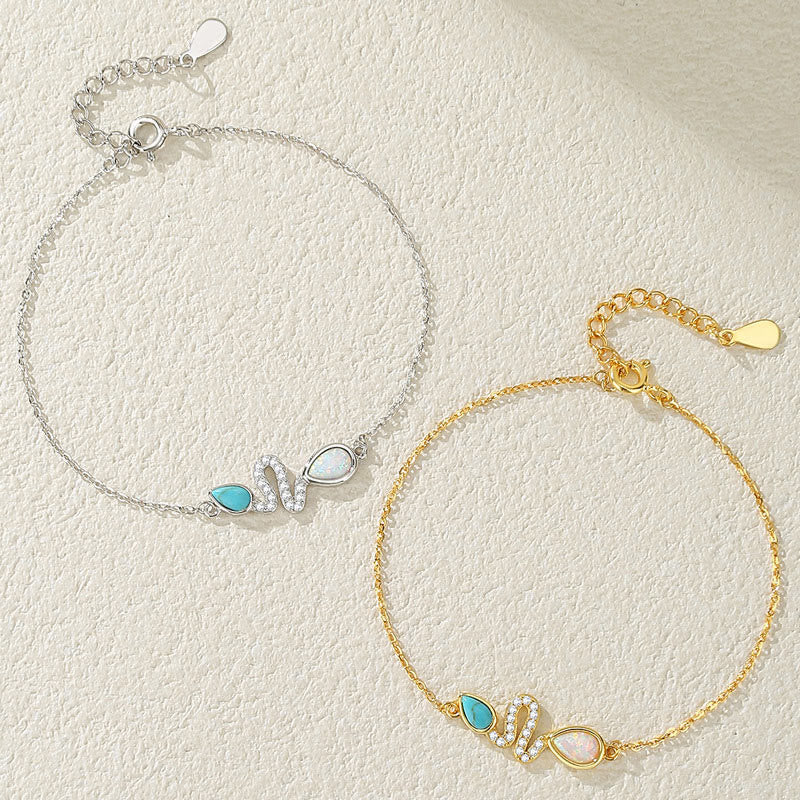 Bracelet de protection en argent sterling 925 avec opale turquoise et Buddha Stones Année du serpent
