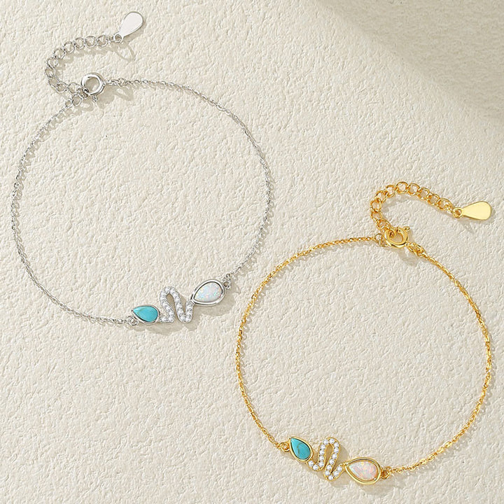 Bracelet de protection en argent sterling 925 avec opale turquoise et Buddha Stones Année du serpent