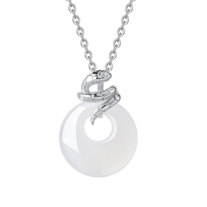Collier pendentif positif en argent sterling 925 avec boucle de paix en calcédoine naturelle et Buddha Stones Année du serpent
