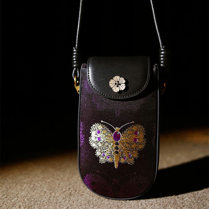 Sac à bandoulière en brocart avec Buddha Stones, rétro, fleur, papillon, feuilles, branches, chanson
