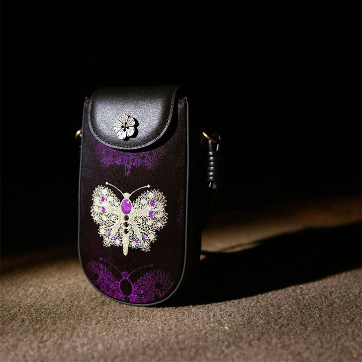 Sac à bandoulière en brocart avec Buddha Stones, rétro, fleur, papillon, feuilles, branches, chanson