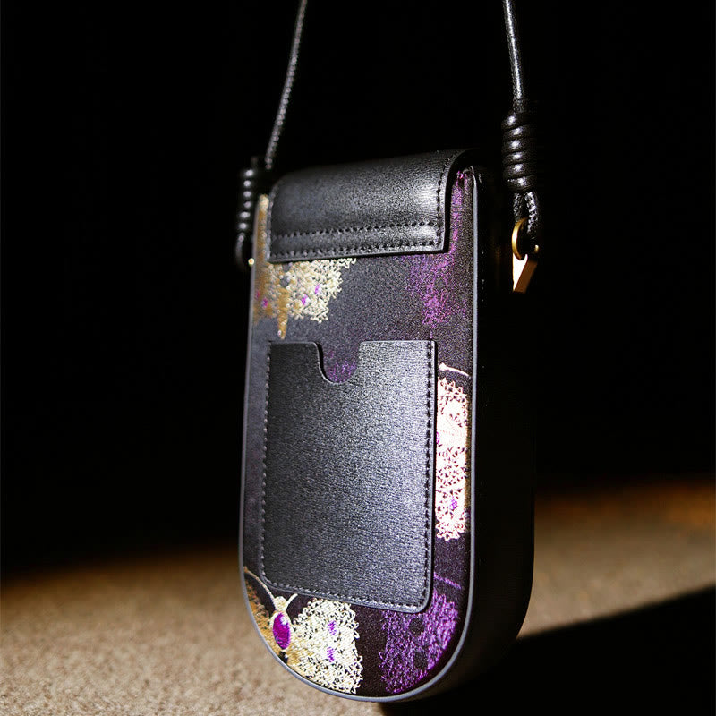Sac à bandoulière en brocart avec Buddha Stones, rétro, fleur, papillon, feuilles, branches, chanson