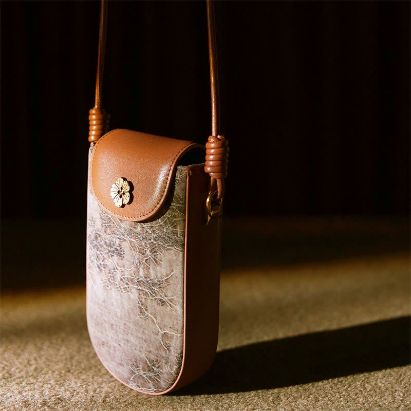 Sac à bandoulière en brocart avec Buddha Stones, rétro, fleur, papillon, feuilles, branches, chanson
