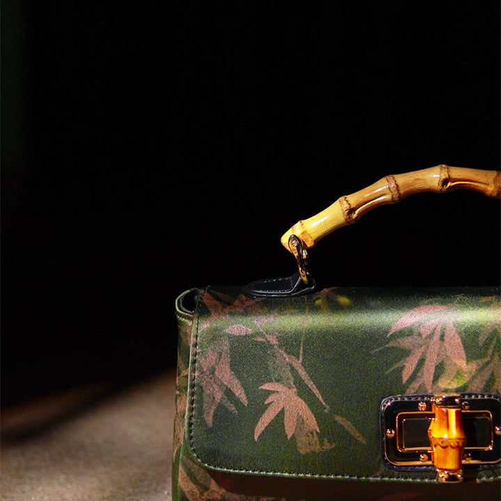 Sac à bandoulière en métal avec poignées en bambou et Buddha Stones