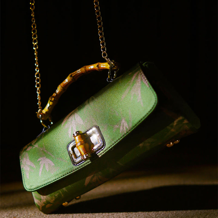 Sac à bandoulière en métal avec poignées en bambou et Buddha Stones