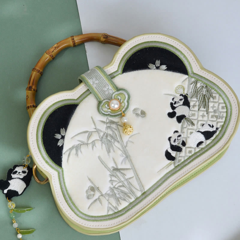 Sac à main en bandoulière avec pompon et nœud chinois en perles et broderie en bambou et Buddha Stones
