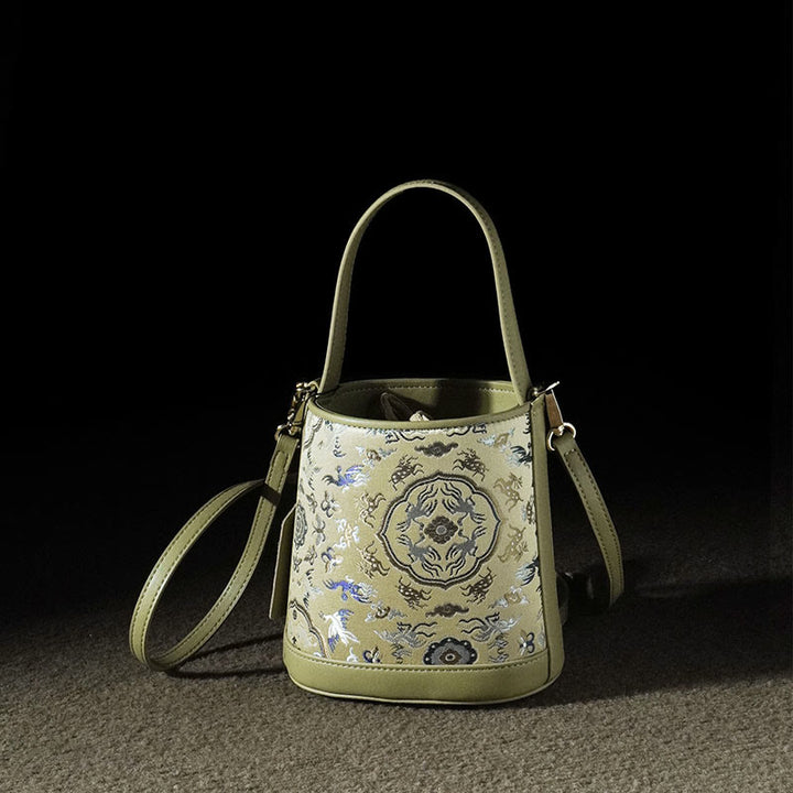 Sac à bandoulière rétro en brocart avec grue et cerf de Buddha Stones