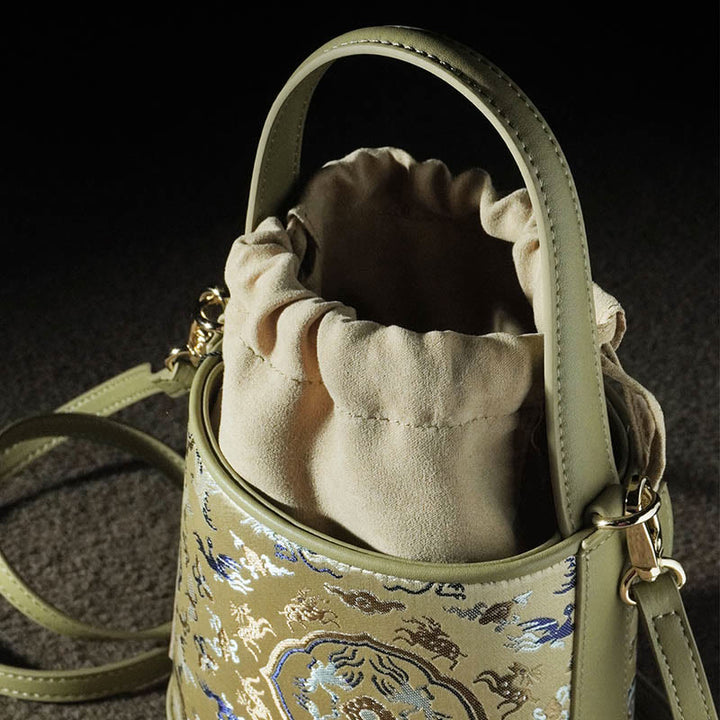Sac à bandoulière rétro en brocart avec grue et cerf de Buddha Stones