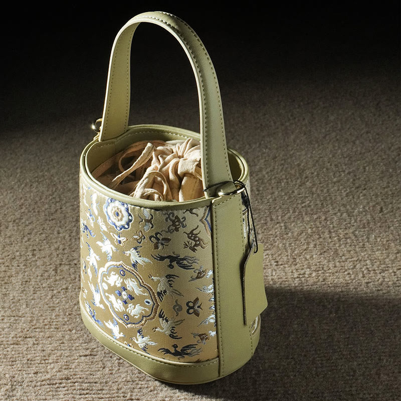 Sac à bandoulière rétro en brocart avec grue et cerf de Buddha Stones