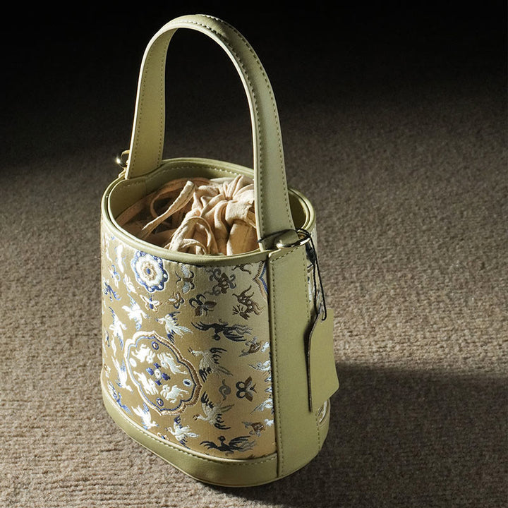 Sac à bandoulière rétro en brocart avec grue et cerf de Buddha Stones