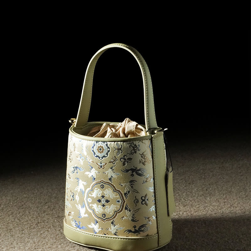 Sac à bandoulière rétro en brocart avec grue et cerf de Buddha Stones