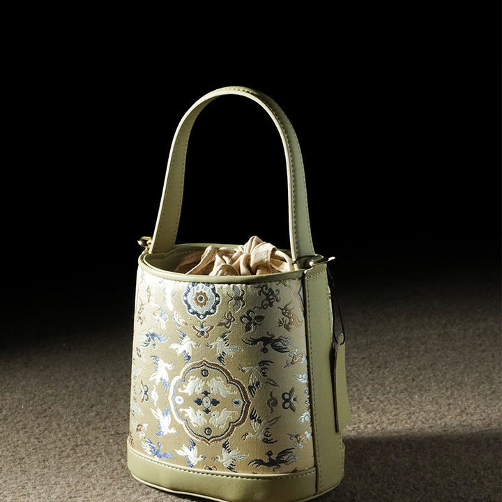 Sac à bandoulière rétro en brocart avec grue et cerf de Buddha Stones