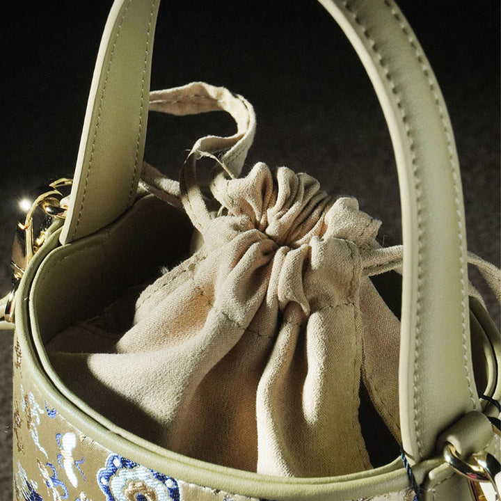 Sac à bandoulière rétro en brocart avec grue et cerf de Buddha Stones