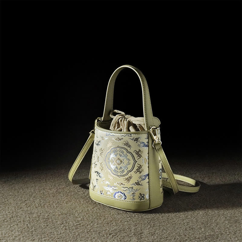 Sac à bandoulière rétro en brocart avec grue et cerf de Buddha Stones