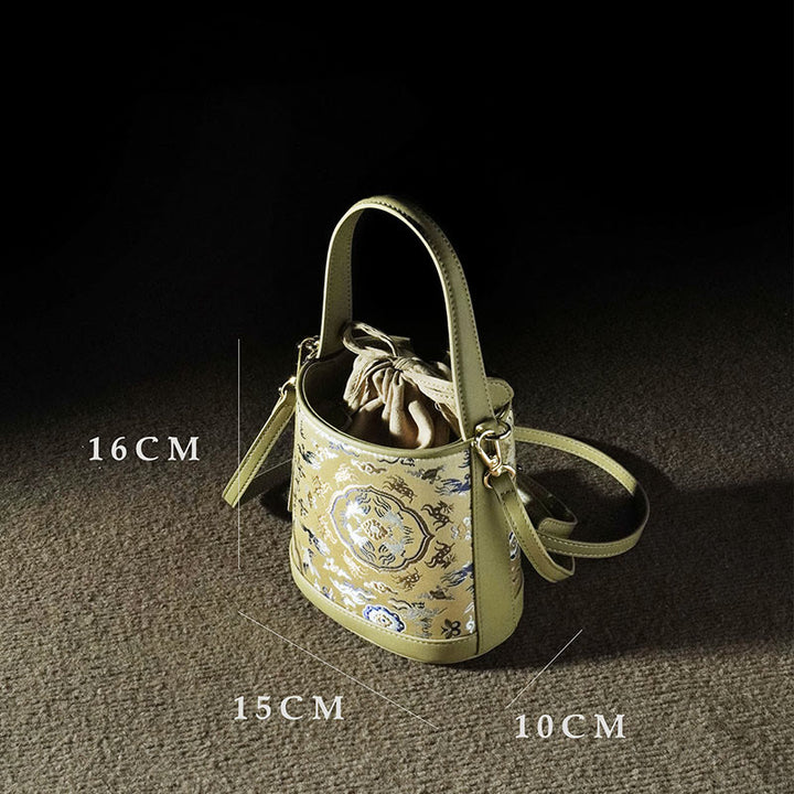 Sac à bandoulière rétro en brocart avec grue et cerf de Buddha Stones