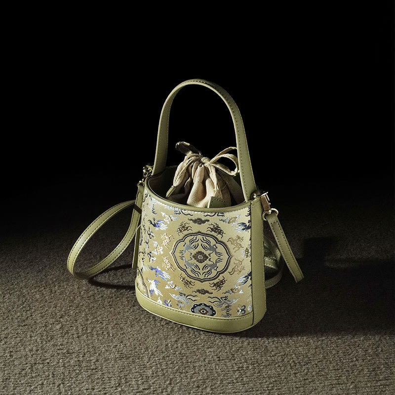Sac à bandoulière rétro en brocart avec grue et cerf de Buddha Stones