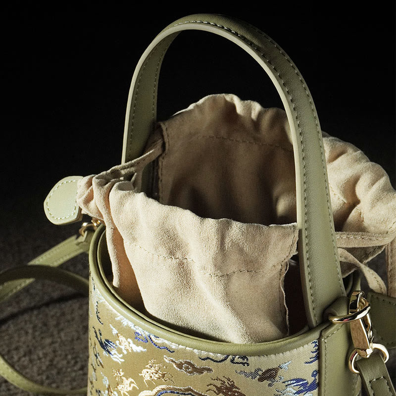 Sac à bandoulière rétro en brocart avec grue et cerf de Buddha Stones