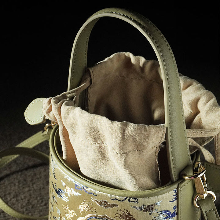 Sac à bandoulière rétro en brocart avec grue et cerf de Buddha Stones