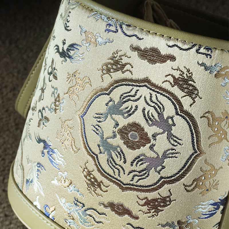 Sac à bandoulière rétro en brocart avec grue et cerf de Buddha Stones