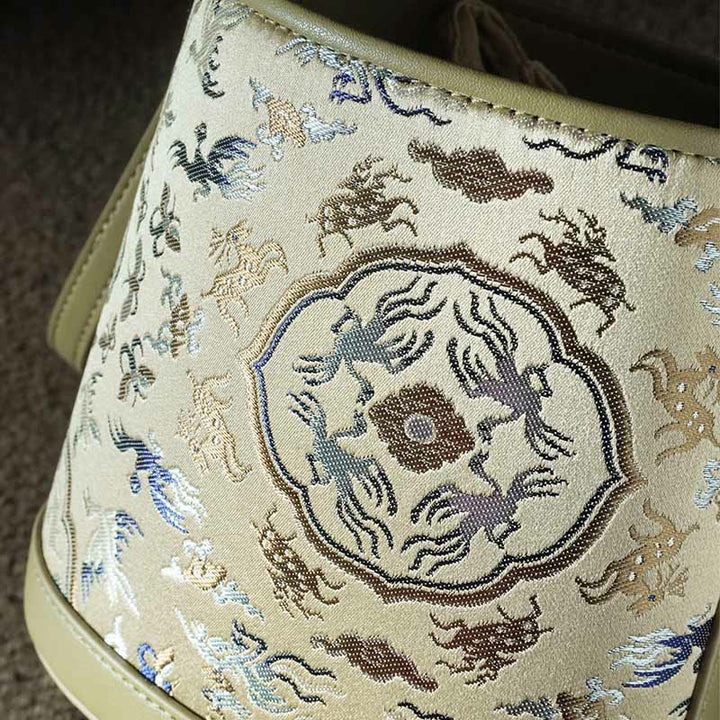 Sac à bandoulière rétro en brocart avec grue et cerf de Buddha Stones