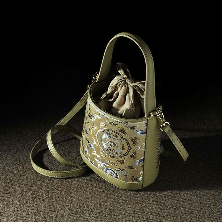Sac à bandoulière rétro en brocart avec grue et cerf de Buddha Stones