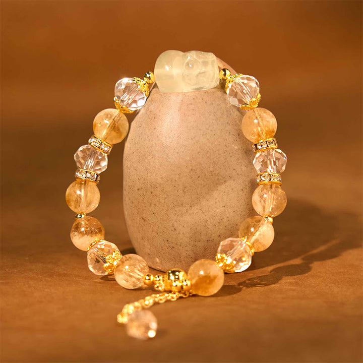 Bracelet de prospérité Pixiu en Buddha Stones et citrine naturelle