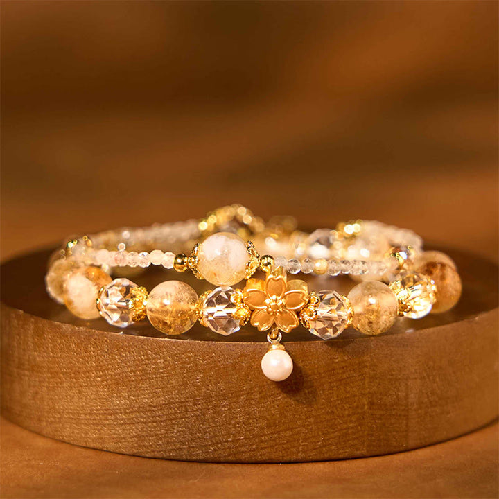 Bracelet de prospérité multicouches en perles de verre de citrine naturelle et Buddha Stones
