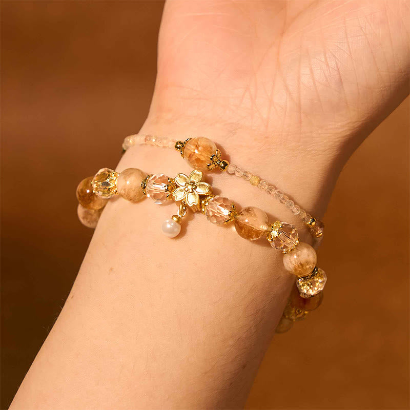 Bracelet de prospérité multicouches en perles de verre de citrine naturelle et Buddha Stones