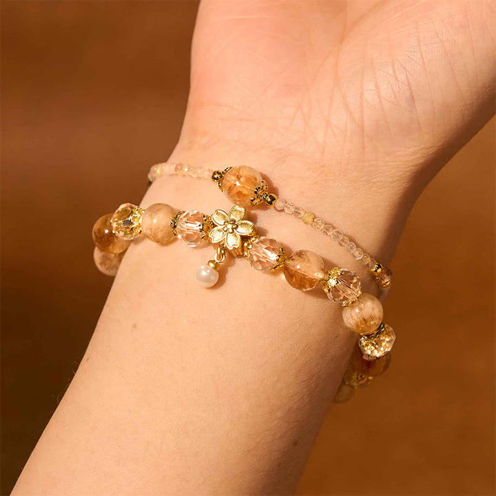 Bracelet de prospérité multicouches en perles de verre de citrine naturelle et Buddha Stones