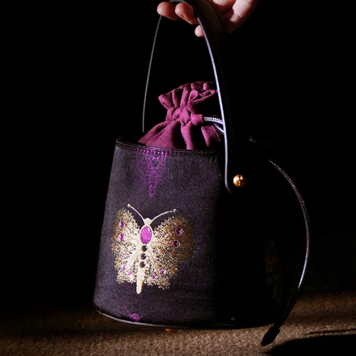 Sac à bandoulière en brocart avec chanson de papillon Buddha Stones