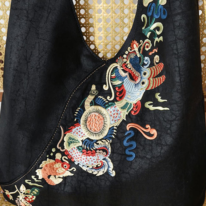 Sac à bandoulière en soie Xiangyunsha avec broderie Buddha Stones