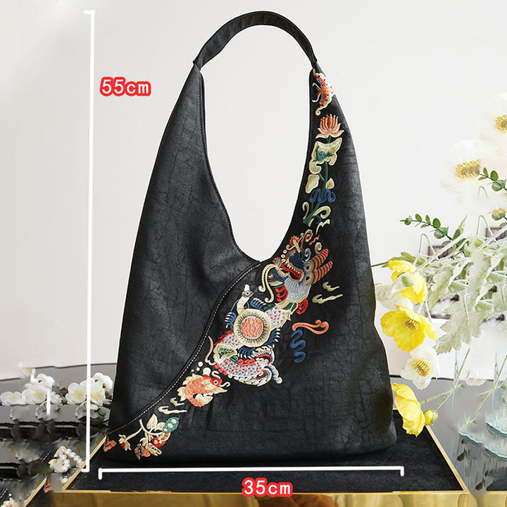 Sac à bandoulière en soie Xiangyunsha avec broderie Buddha Stones