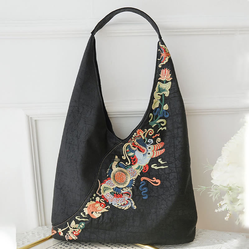 Sac à bandoulière en soie Xiangyunsha avec broderie Buddha Stones