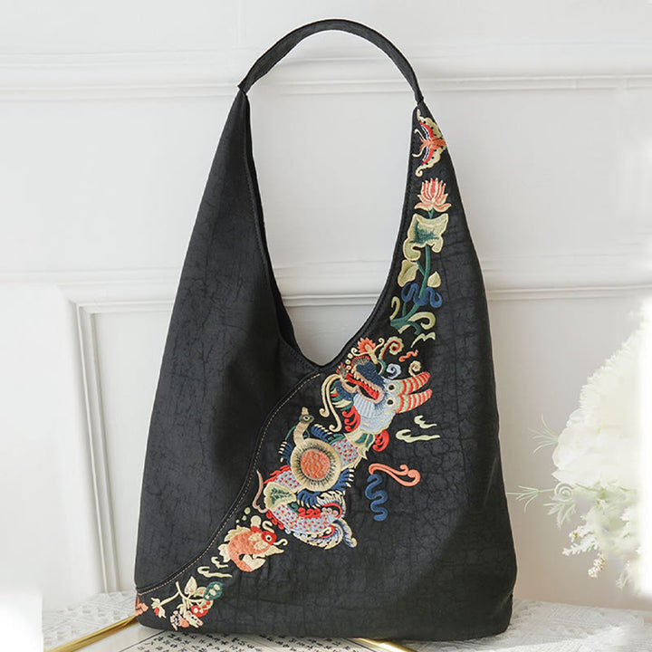Sac à bandoulière en soie Xiangyunsha avec broderie Buddha Stones