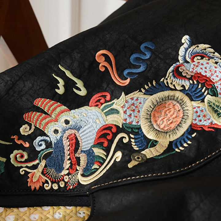 Sac à bandoulière en soie Xiangyunsha avec broderie Buddha Stones